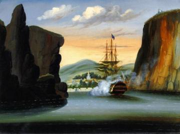 Indiaman Saluting the Island of St. Helena Artwork by Thomas Chambers