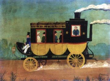 Diligence-voiture a vapeur avec lanterne a l'avant Artwork by Hector Trotin