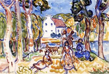 Landscape with Figures and Goat Artwork by Maurice Prendergast