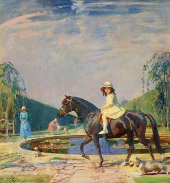 Portrait of Miss Patricia Grace on a pony Artwork by Sir Alfred James Munnings