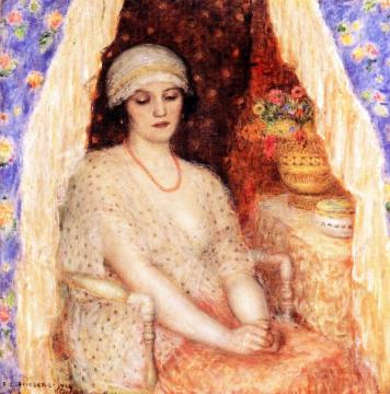 Blue Curtains Artwork by Frederick Carl Frieseke