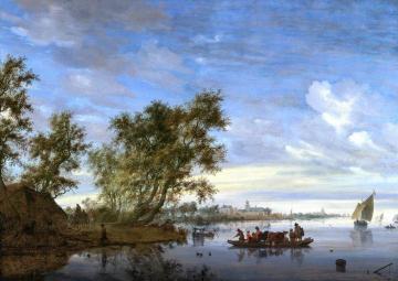 Ferry Boat With Cattle on the River Vecht Near Nijenrode Artwork by Salomon van Ruysdael