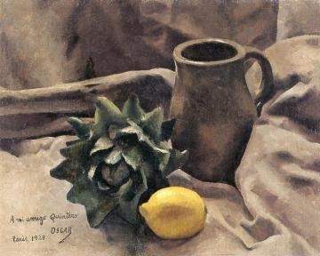Still Life With Carafe And Lemon Artwork by Oscar Dominguez