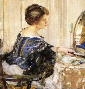 Woman in Blue Seated at a Dressing Table Artwork by Richard Edward Miller