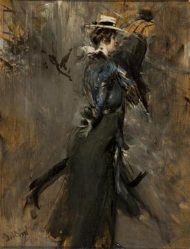 Lady Wearing a Straw Bonnet Artwork by Giovanni Boldini