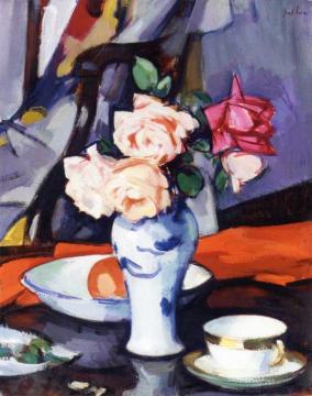 Roses In A Chinese Vase Artwork by Samuel John Peploe