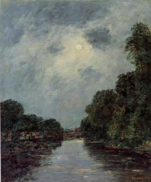 The Somme near D'Abbeville - Moonlight Artwork by Eugène-Louis Boudin