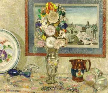 Table with Flowers Artwork by Leon De Smet
