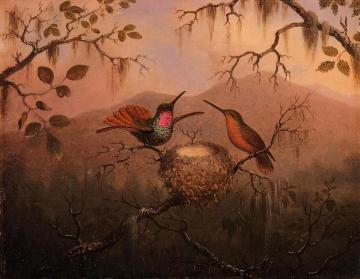 Two Hummingbirds at a Nest Artwork by Martin Johnson Heade