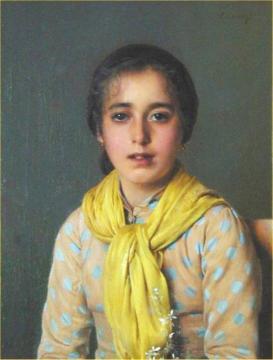 Girl with Yellow Shawl Artwork by Vittorio Matteo Corcos