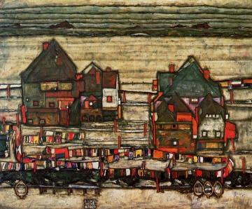 Houses with Laundry Artwork by Egon Schiele