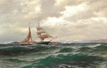 View Of A Sailing Boat Off The Norwegian Coast Artwork by Nils Hansteen