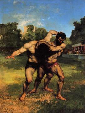 The Wrestlers Artwork by Gustave Courbet