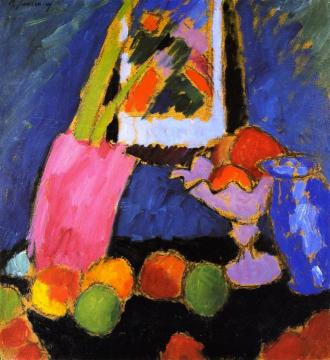 Still Life With Apples And Violet Fruit Stand Artwork by Alexej Jawlensky