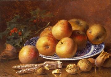 Still Life With Apples And Holly Artwork by Eloise Harriet Stannard