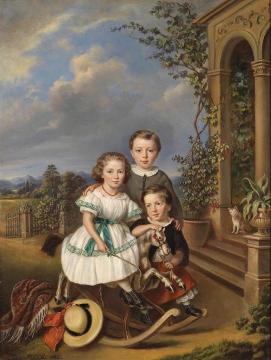 Portrait of three children in front of a garden pavilion Artwork by Elisabeth Modell