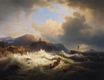 In Rough Waters Artwork by Andreas Achenbach