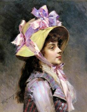 Portrait Of A Lady In Pink Ribbons Artwork by Raimundo de Madrazo y Garreta