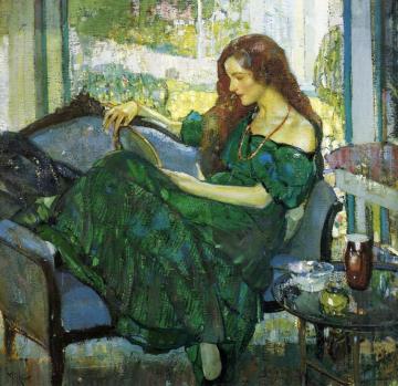 Miss "V" in Green Artwork by Richard Edward Miller