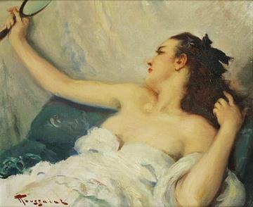 Woman with a Hand Mirror Artwork by Fernand Toussaint