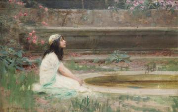 A Young Girl by a Pool Artwork by Herbert James Draper