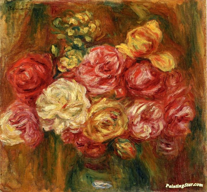 Bouquet of Roses in a Green Vase Artwork by Pierre Auguste Renoir