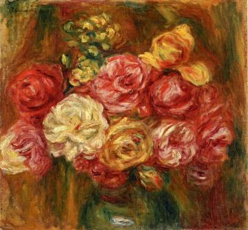 Bouquet of Roses in a Green Vase Artwork by Pierre Auguste Renoir