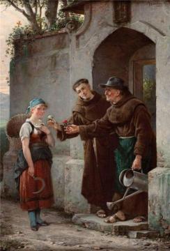 Meeting at the Franciscan monastery gate Artwork by Adolf Humborg