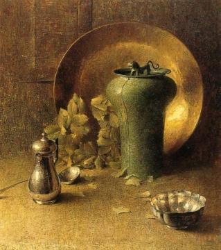 Still Life With Pewterware And Brass Bowl Artwork by Dines Carlsen