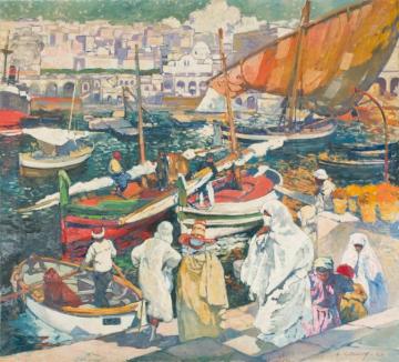 Fisherman at the So-Called Dock of the Admiralty, Algiers Artwork by Léon Cauvy