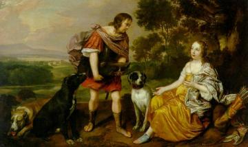 Portrait of a young man and lady as Meleager and Atalanta Artwork by Jan Mijtens