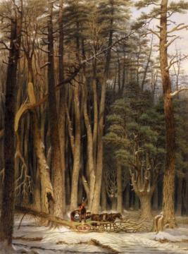 Winter: Impeded Travelers In A Pine Forest, Upper Canada Artwork by George Harvey