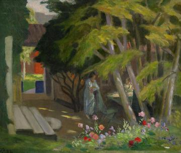 Garden with a woman Artwork by Georg Pauli