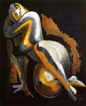 White Gray and Yellow: Reclining Nude Artwork by Alexandr Archipenko