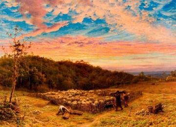 The Sheepfold, Morning in Autumn Artwork by James Thomas Linnell