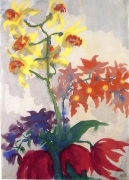 Orchids And Three Red Tulips Artwork by Emil Nolde