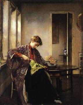 Girl Mending Artwork by Edmund Tarbell