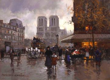 Place St. Michel, Notre Dame Artwork by Edouard Léon Cortes