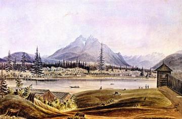 Hudson's Bay Company Fort Langley, Left Bank Of Fraser River, Langley Butte In The Distance Artwork by James Madison Alden