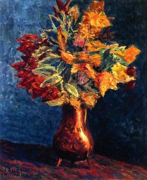 Bouquet of Autumn Leaves in a Copper Pitcher Artwork by Maximilien Luce
