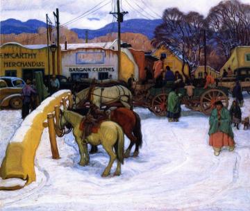 Taos Plaza, Winter, 1921 Artwork by E. Martin Hennings