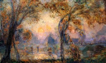 Sunrise over the Pond, an Autumn Morning at Hondouville Artwork by Albert Lebourg