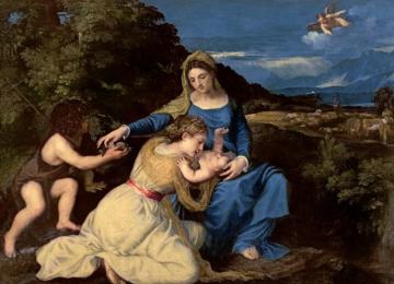 The Virgin And Child With The Infant Saint John And A Female Saint Or Donor Artwork by Titian