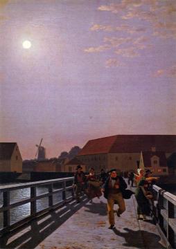 Long Bridge, Copenhagen In The Moonlight Artwork by Christoffer Wilhelm Eckersberg