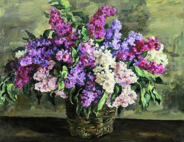 Lilacs in a Basket Artwork by Pyotr Konchalovsky