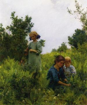 Blueberries and Ferns Artwork by Charles Courtney Curran