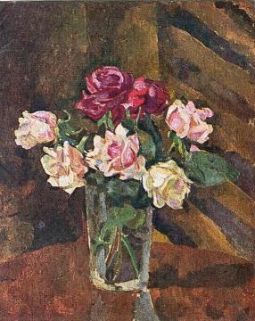 Roses in a Glass Artwork by Pyotr Konchalovsky