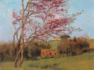 Landscape - Blossoming Red Almond Artwork by John William Godward