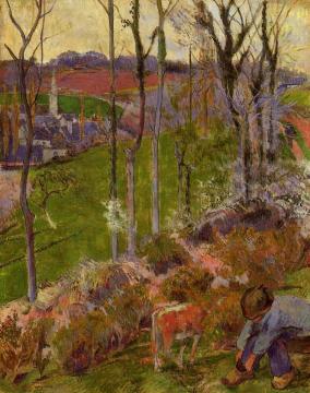 Late Winter, Pont-Aven Breton and Calf Artwork by Paul Gauguin