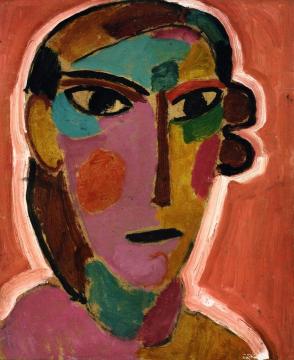 Mystical Head; Female Head on a Red Background Artwork by Alexej Jawlensky
